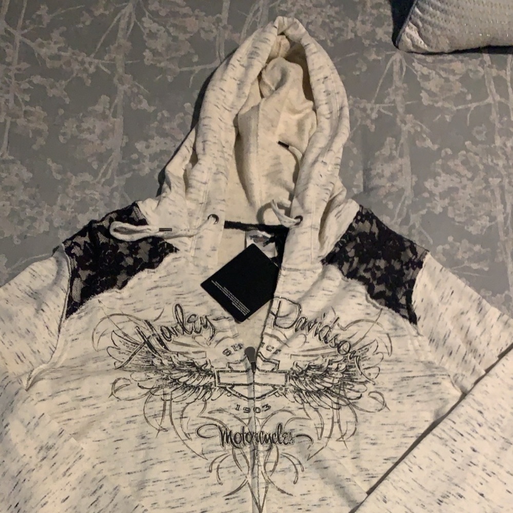 Harley-Davidson® Black Lace Accent OffWhite Hoodie
